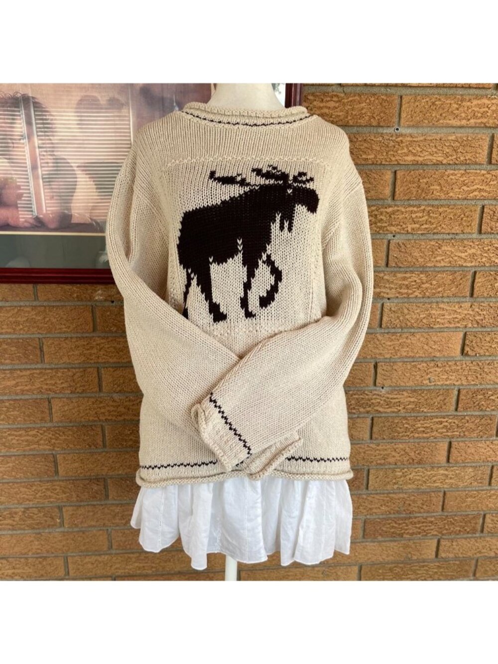 Vintage chunky knit sweater with moose graphic